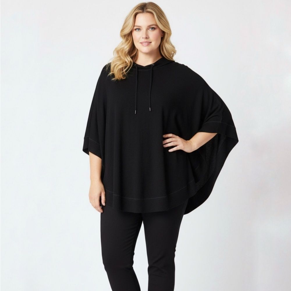 Talbots Plus Black Open Back Pullover Jersey Knit Poncho